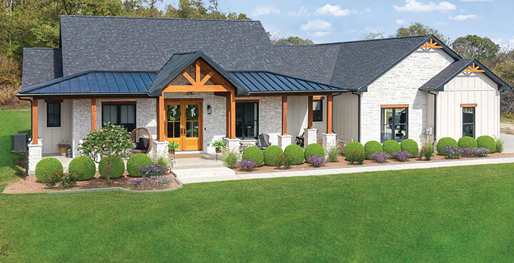 A custom-built, modern, single-story house. Built by Prime1 Builders in Pittsburgh